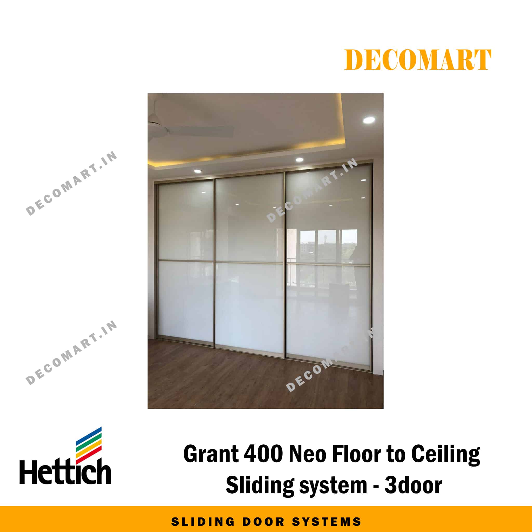 Hettich Grant 400 Neo Floor to Ceiling Sliding System - 3 Door
