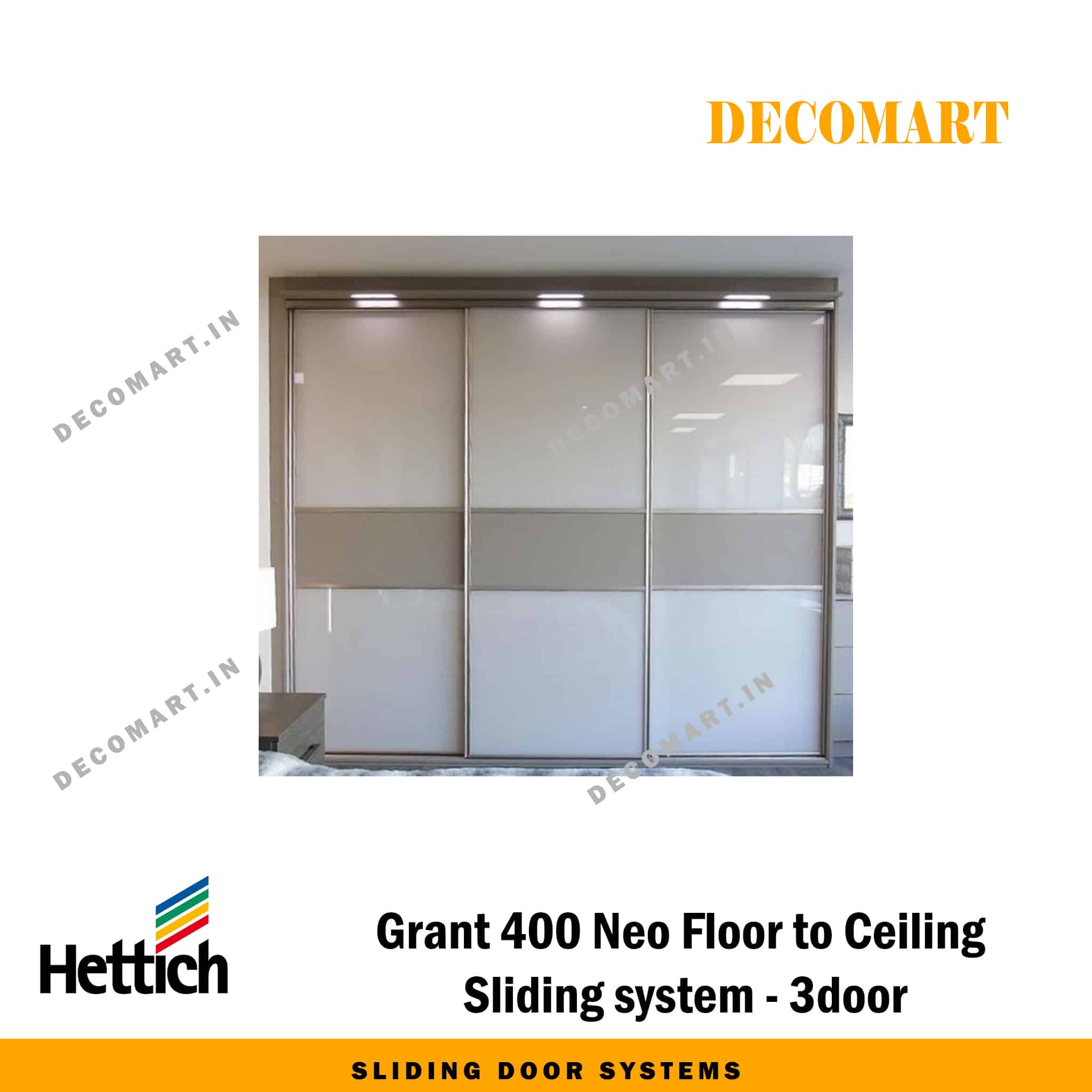 Hettich Grant 400 Neo Floor to Ceiling Sliding System - 3 Door