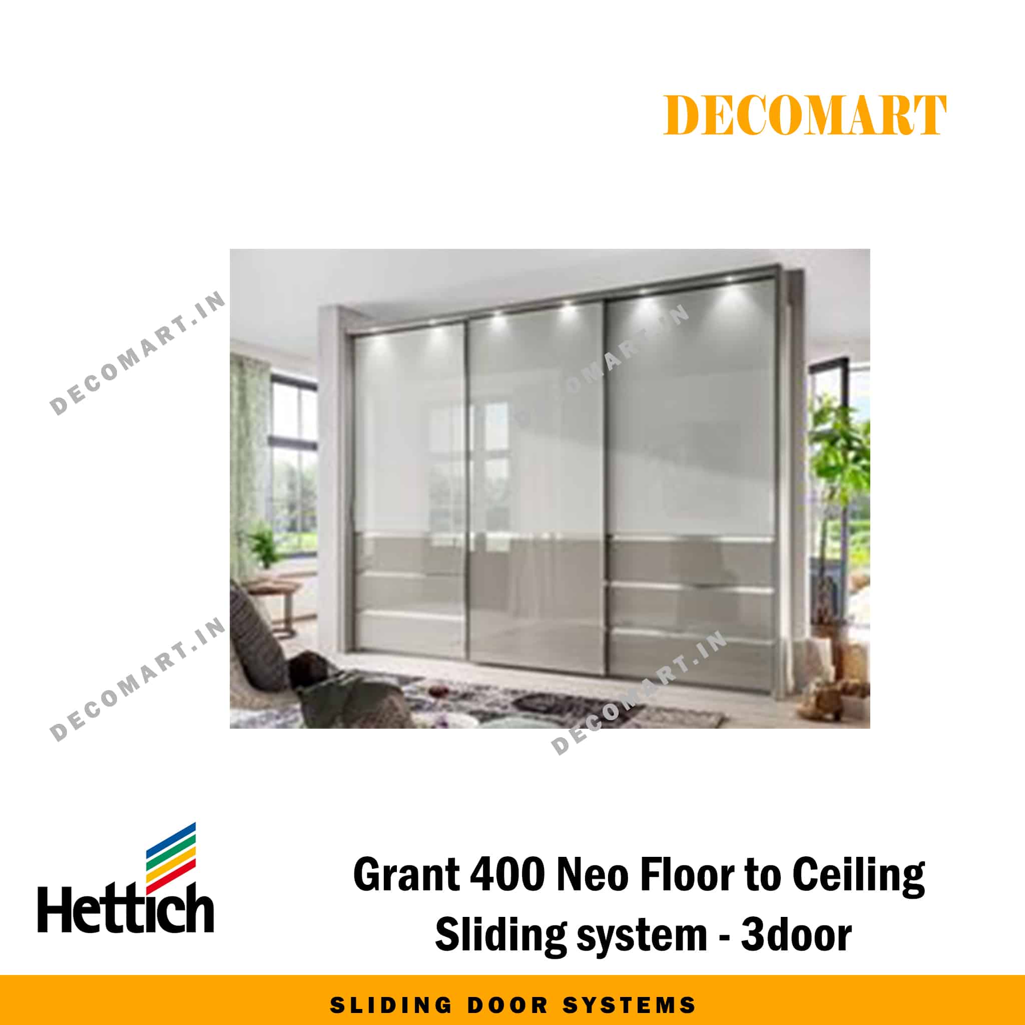 Hettich Grant 400 Neo Floor to Ceiling Sliding System - 3 Door