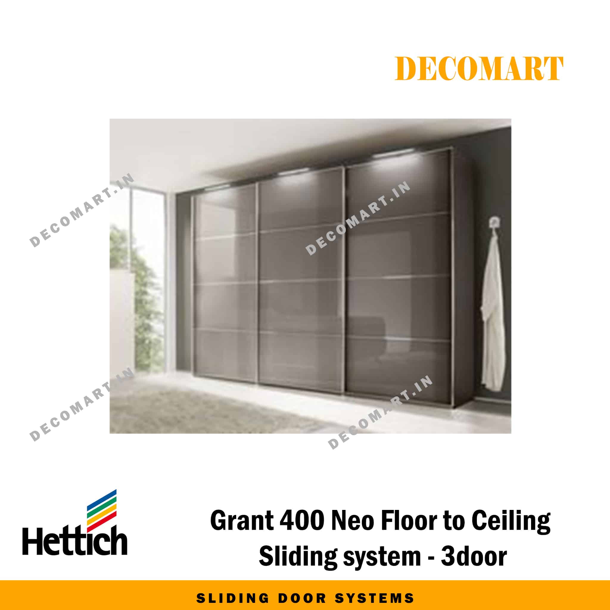 Hettich Grant 400 Neo Floor to Ceiling Sliding System - 3 Door