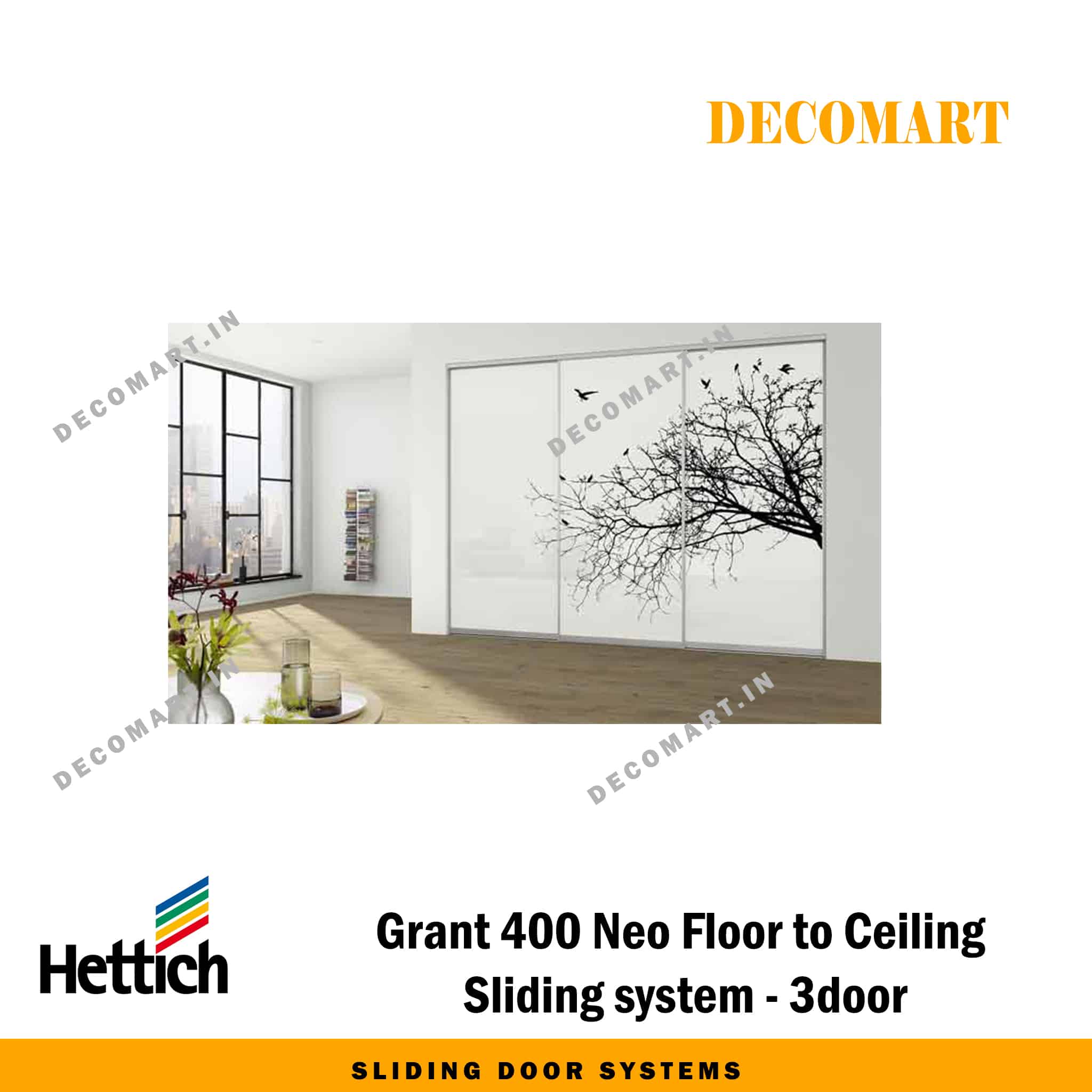 Hettich Grant 400 Neo Floor to Ceiling Sliding System - 3 Door